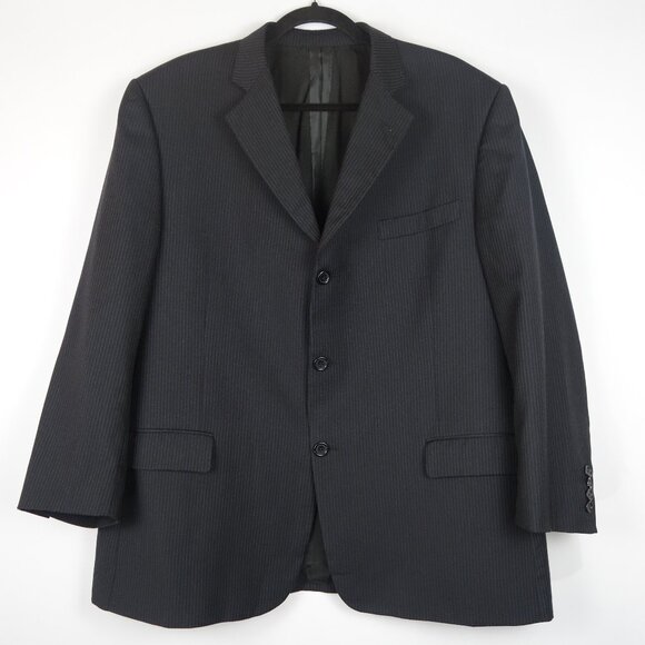 Burberry London Dark Shale & Green Pinstripe 100% Wool Blazer Jacket Sz 46 Reg